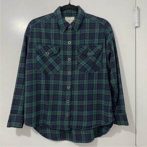 Forever 21 100% Cotton Blue Green Plaid Flannel Size S
